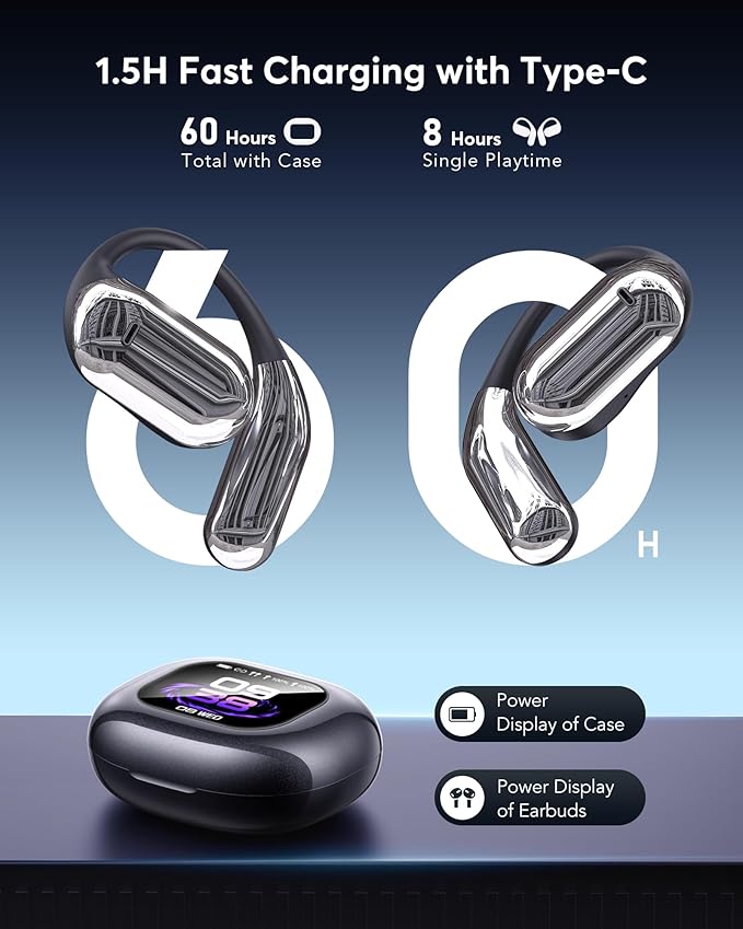 AI Language Translation Earbuds, Bluetooth 5.4 Headphones Translator for 144 Languages & Accents, OWS LCD Touch Screen Real-Time Earphones Fit iOS and Android Ideal for Travel Business Learning