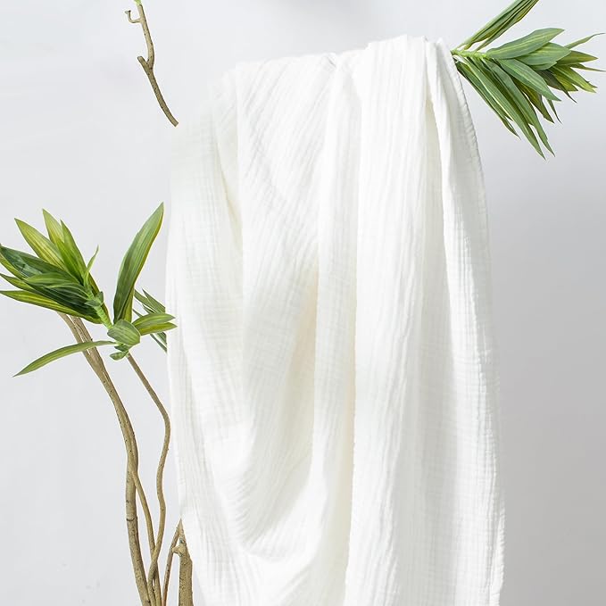 Carriediosa 100% Cotton Muslin Throw Blanket 70" X 80" Twin Size，4-Layers Summer Gauze Throws for Bed Couch，Soft Lightweight Breathable Linen Blankets Bedspread for Adults All Season，White