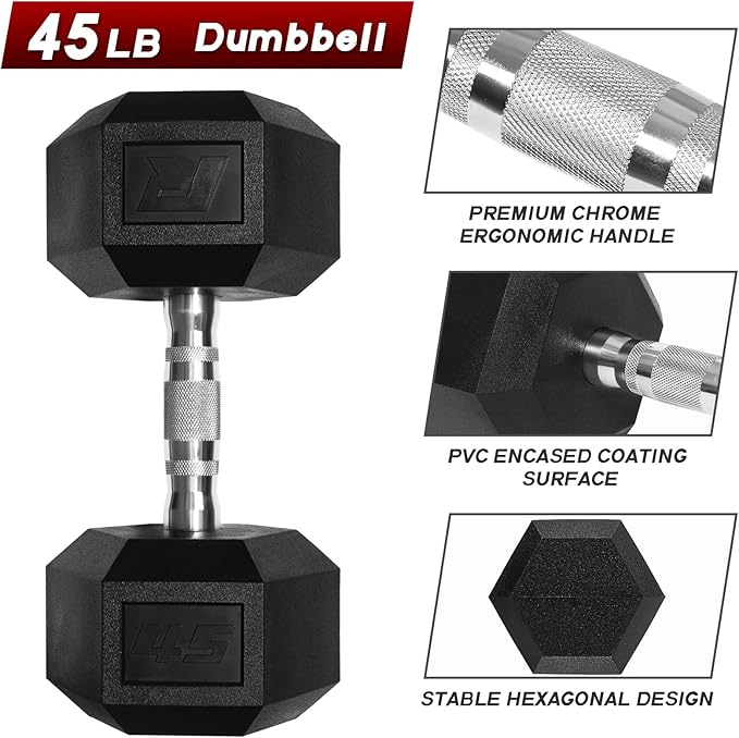 RitFit 5-650 LBS PVC Encased Hex Dumbbell Sets with Optional Rack for Home Gym, Hand weight with Chrome Handle for Strength Training, Workouts