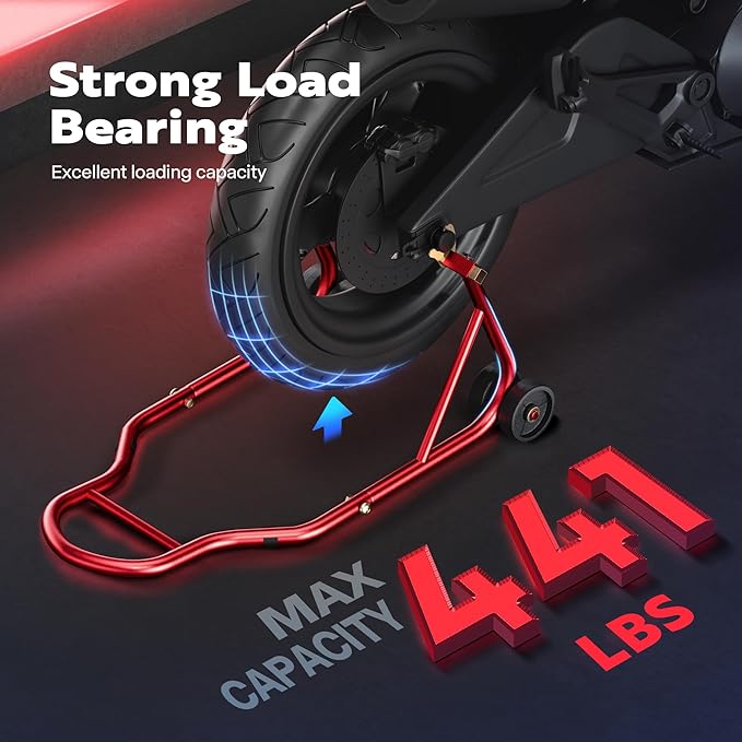 SPECSTAR Motorcycle Stand, 441 Lbs Capacity Rear Wheel Lift with U+L Adjustable Swingarm Spool, Heavy Duty Paddock Stand for BMW Suzuki Yamaha Honda Kawasaki, Red