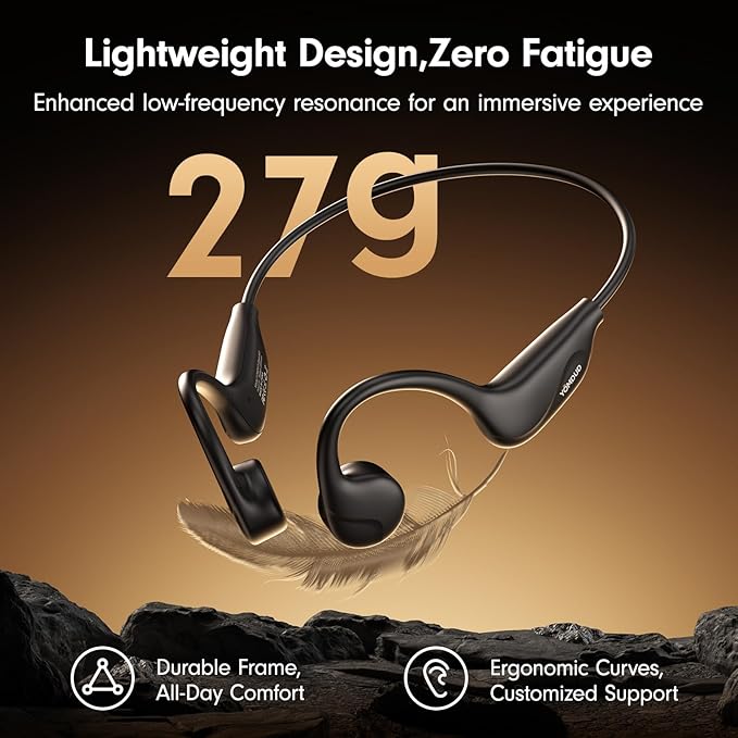 Bone Conduction Headphones,Open Ear Headphones Bluetooth 5.4 with Mic,10H Playtime,Bone Conduction Earbuds IPX5 Waterproof,Sports Headphonefor Running,Gym,Hiking,Cycling