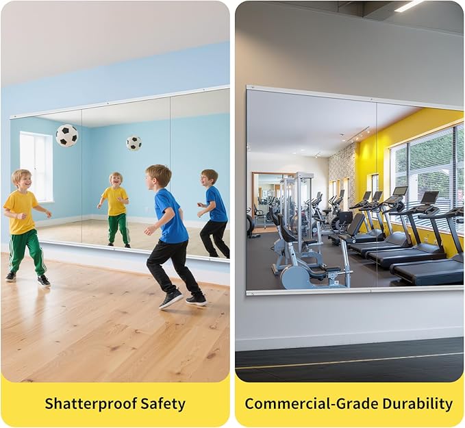 Home Gym Mirror - 55x28 Inch, 2PCS Frameless Tempered Glass Full Body Mirror for Wall Mount - Ideal for Yoga, Workout, Bedroom, Dance Studio (Silver)