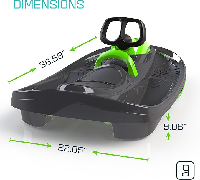 Snow Sled for Kids, Adults - Toboggan Sled, Easy Turning Steering Wheel, Anti-Slip Seat, Pull Up Brake, Durable Plastic Sled, Lightweight, Snow Sleds, Age 3+ 260 lbs