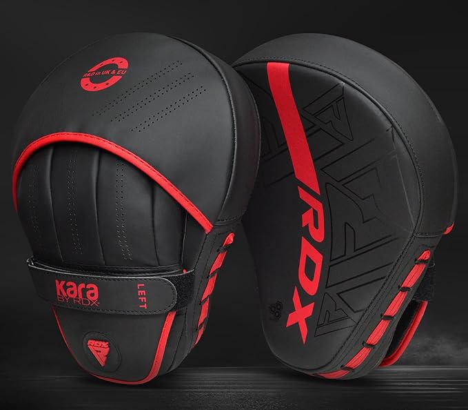 RDX Boxing Pads Curved Focus Mitts, Maya Hide Leather Kara Hook and jab Training Pads, Adjustable Strap Ventilated, MMA Muay Thai Kickboxing Coaching Martial Arts Punching Hand Target Strike Shield