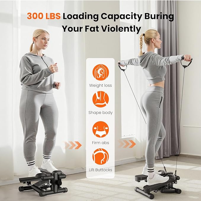 Sweetcrispy Mini Stair Steppers with Resistance Bands for Exercise at Home, Portable Exercise Twist Stepper Machine for Full Body Workout, 265LBS Capacity