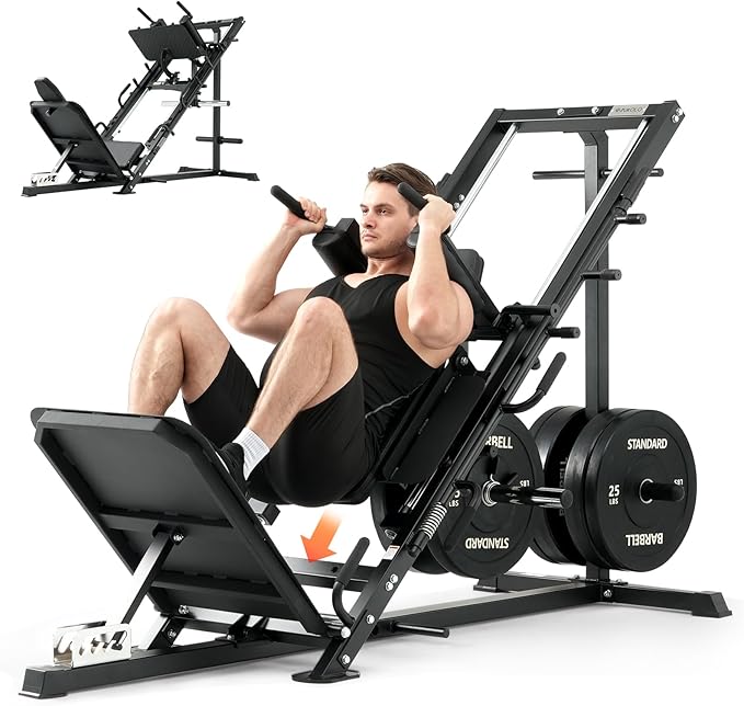 Mikolo Leg Press Hack Squat Machine Combo, Leg Press Machines for Home Gym with Linear Bearing, Hack Squat Machine with Rear and Front Band Pegs, Leg Machine for Full Range Leg Training