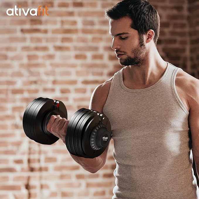 Ativafit 27.5/66/88LBS Pair Adjustable Dumbbell Set with Anti-slip Handle 12 In 1 Quick Dial Adjustment Weights With Safety Locking Button Space Saving Strength Training for Full Body Home Gym Workout