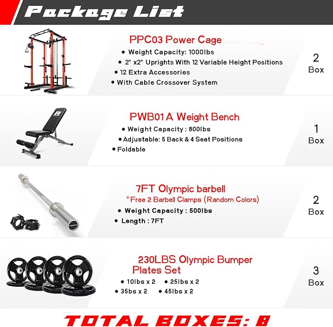 RitFit Power Cage with Optional LAT PullDown/Cable Crossover, 1000LB Squat Rack for Home & Garage Gym, with Weight Storage Rack and More Training Attachments, ASTM-Certified