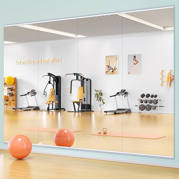 Hasipu Home Gym Mirror 63" L x 28" W - 1PC Large Full Body Mirror for Yoga, Wall-Mounted Mirrors for Fitness, Garage, Dance Studio, 0.16in Tempered Glass Frameless