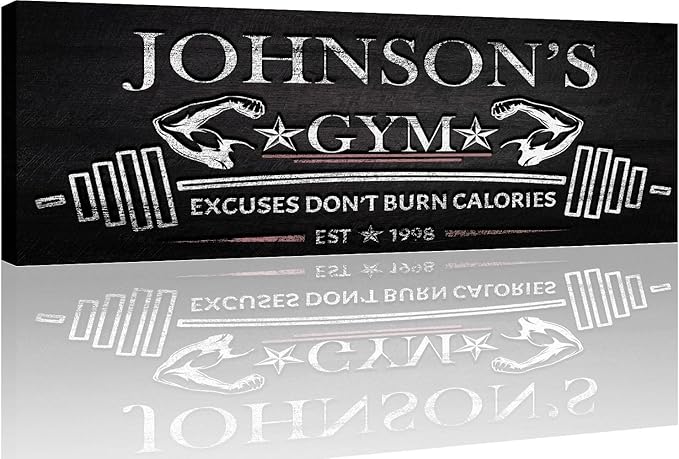 Tailored Canvases Personalized Gym Sign Wall Art Decor - Motivational Canvas for Home Gym, Workout Room, Garage, Fitness Center - Workout Inspirational Posters - Excuses Don't Burn Calories Dark, 48x16in