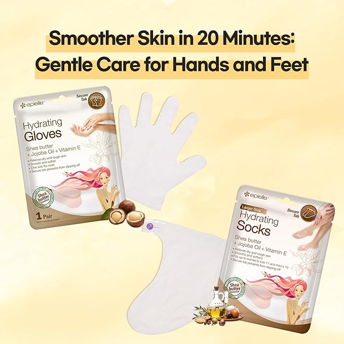 Epielle Hydrating Hand Masks 6 Pairs, Deep Moisturizing Gloves for Dry, Cracked Hands, Relieve and Soften with Shea Butter & Jojoba Oil, Korean Skin Care, Spa Set, Self Care Gifts for Women