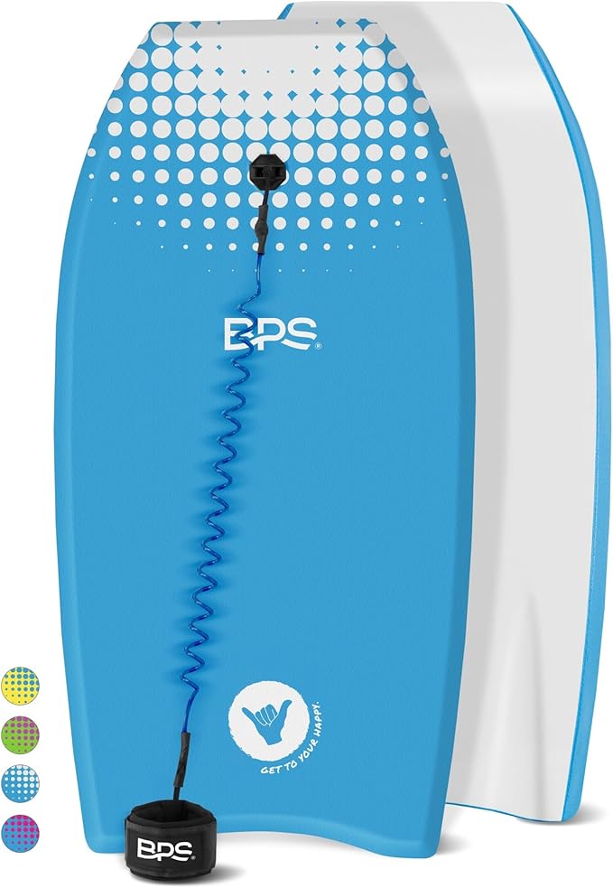 BPS New Zealand ‘Shaka’ Body Board for All Wave Conditions - Lightweight with EPS Core, HDPE Slick Bottom, Body Boards for Beach with Wrist Leash and Plug for Kids and Adults - All Skill Levels