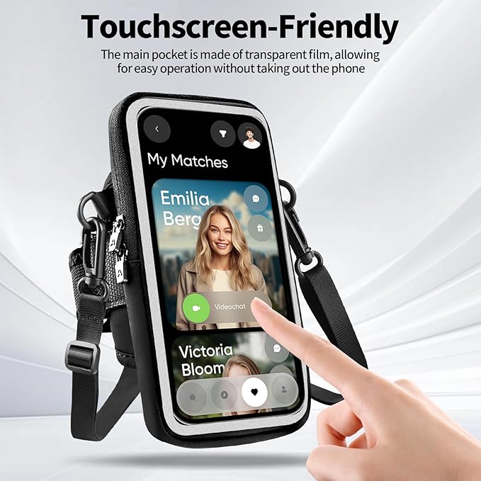 Phone Holder for Running, Walking & Workout, Cell Phone Armband with Carabiner, Clear Crossbody Phone Pouch Purse with Adjustable Lanyard for iPhone and Android - Suitable for Women and Men