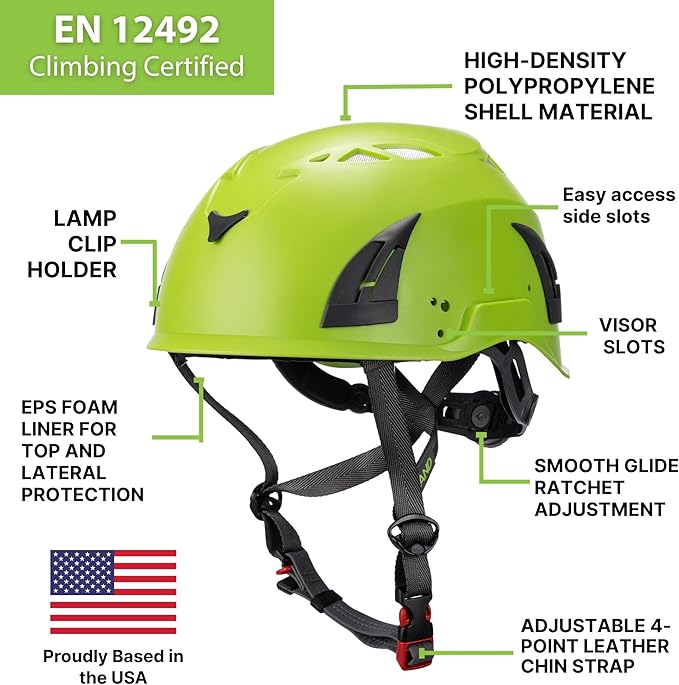 Land Helmets ClimbPro Safety Helmet for Rock Climbing – Lightweight & Durable Hard Shell with Adjustable Chin Strap and Accessory Slots – Ideal for Indoor & Outdoor Adventure