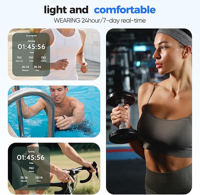 Smart Ring with Sleep Monitoring, No APP Subscription, 10-Day Battery Life, Stress/Heart Rate/Women's Health Tracker, Android & iOS Compatible (Black, 7)