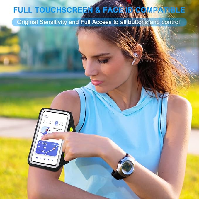Phone Armband for Running Cell Phone Armband with Zipper Pocket for Earbuds Car Keys, Water Resistant Sport Arm Band for iPhone 16 15 12 11 Pro Galaxy S24 S20 Fit Up to 6.7'' with Phone Case