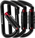 FresKaro 3inch 12kN-2698lbs Auto Locking Carabiner Clips, Solid D Shape, Heavy Duty 7075 Aluminum, Lightweight 1.09oz, Rust Proof, for Hammock, Hiking, Dog Leash, Keychain etc., Multi-Colors