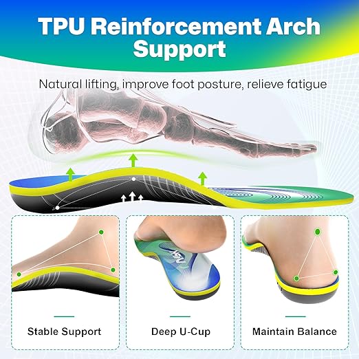 Upgraded Plantar Fasciitis Insoles, 240lbs Heavy Duty Work Boot Insoles for Men, Arch Support Orthotics Inserts, Athletic Gel Shoe Inserts for Pain Relief, Flat Feet, Standing All Day - XS