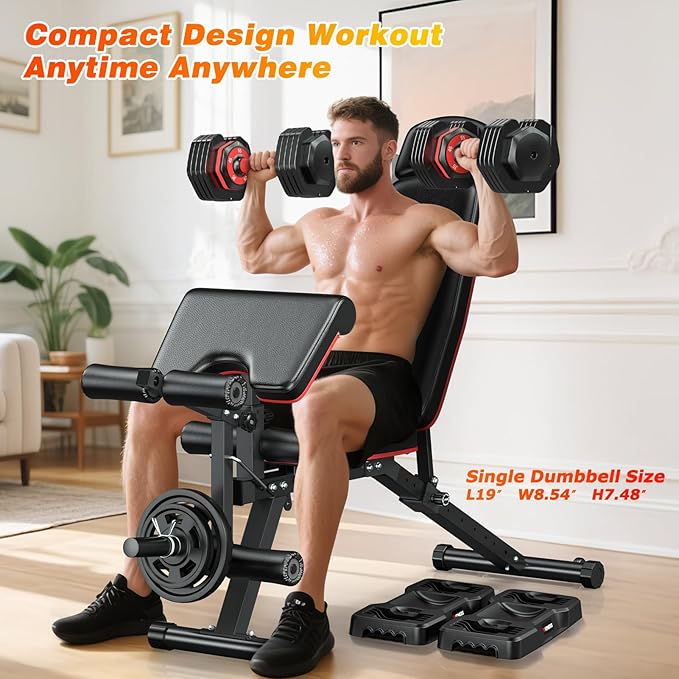 XDDIAS Adjustable Dumbbell Set of 2, 25/55/80LB Dumbbell Set-1Sec Adjustable Weights-5/10 in 1 Free Weights Dumbbells Set with Effortless Tray/No-Slip Handle-Compact Size for Women/Men at Home Gym