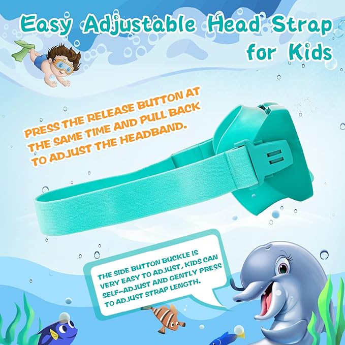 Kids Swim Goggles 180° Snorkel Diving Mask with Nose Cover, Anti-Fog Kids Swimming Goggles with Elastic Fabric Strap for Kids Boys Girls