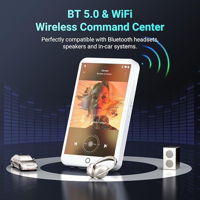 96GB MP3 Player with Bluetooth and WiFi, Android 13 MP3 MP4 Players with 4" Touchscreen and Speaker, 3GB RAM & 32GB ROM, Spotify Music Player with Audible, FM Radio, Amazon Music, Play Store