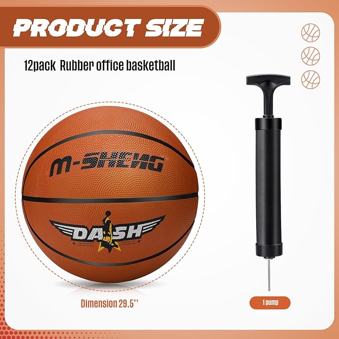 Jerify 12 Pieces Basketballs Bulk Official Size 7 Rubber Basketballs 29.5 Rubber Inflatable Basketballs with Pump Indoor Outdoor Basketballs Bulk Standard Basketball for Training and Play