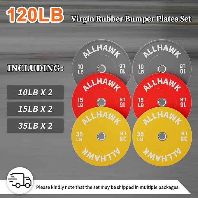 Colored Olympic Weight Plates, 2-inch Rubber Bumper Plate Set for Home Gym Barbell Weight Lifting and Strength Training