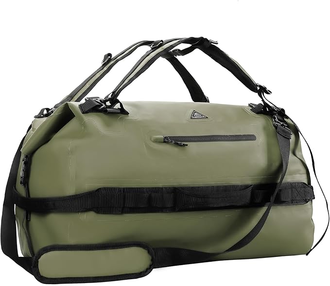 Haimont Large Waterproof Duffel Backpack Roll-Top Heavy Duty Dry Duffle Bag for Boating, Travel, Motorcycle, Kayaking, Camping, 60L