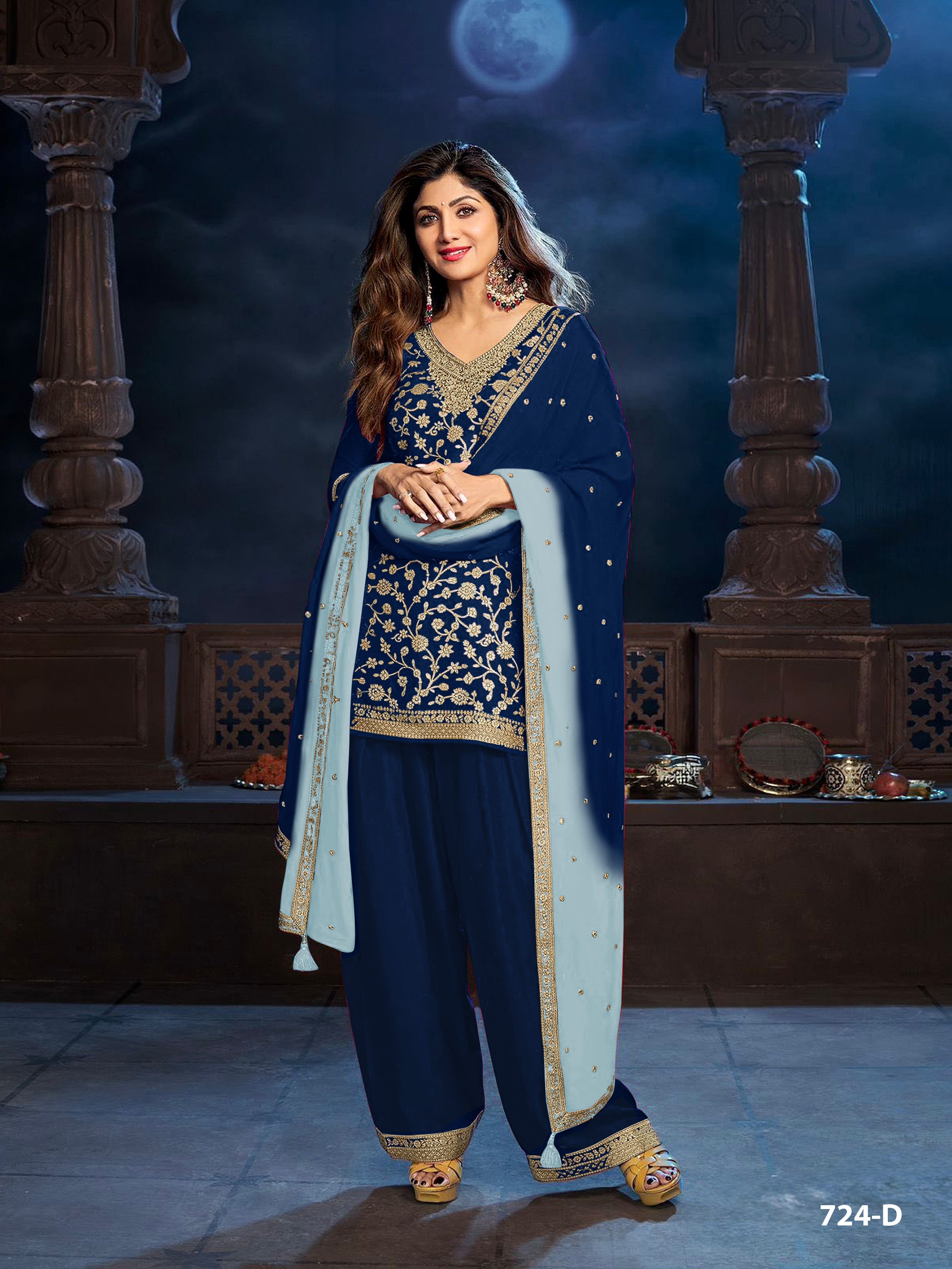 Anaita Navy Blue Silk Farshi Salwar Suit With Codding Dori & Sequence Work