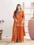 Anaita Orange Chinon Suit With Embroidered Sequins & Mirror Work