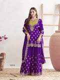 Anaita Violet Chinon Suit With Embroidered Sequins & Mirror Work