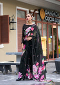 Anaita Black Designer Printed Pure Georgette Saree With Blouse