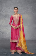 Anaita Pink Digital Printed Chinon Embroidered Sequence Work Ready Made Suit