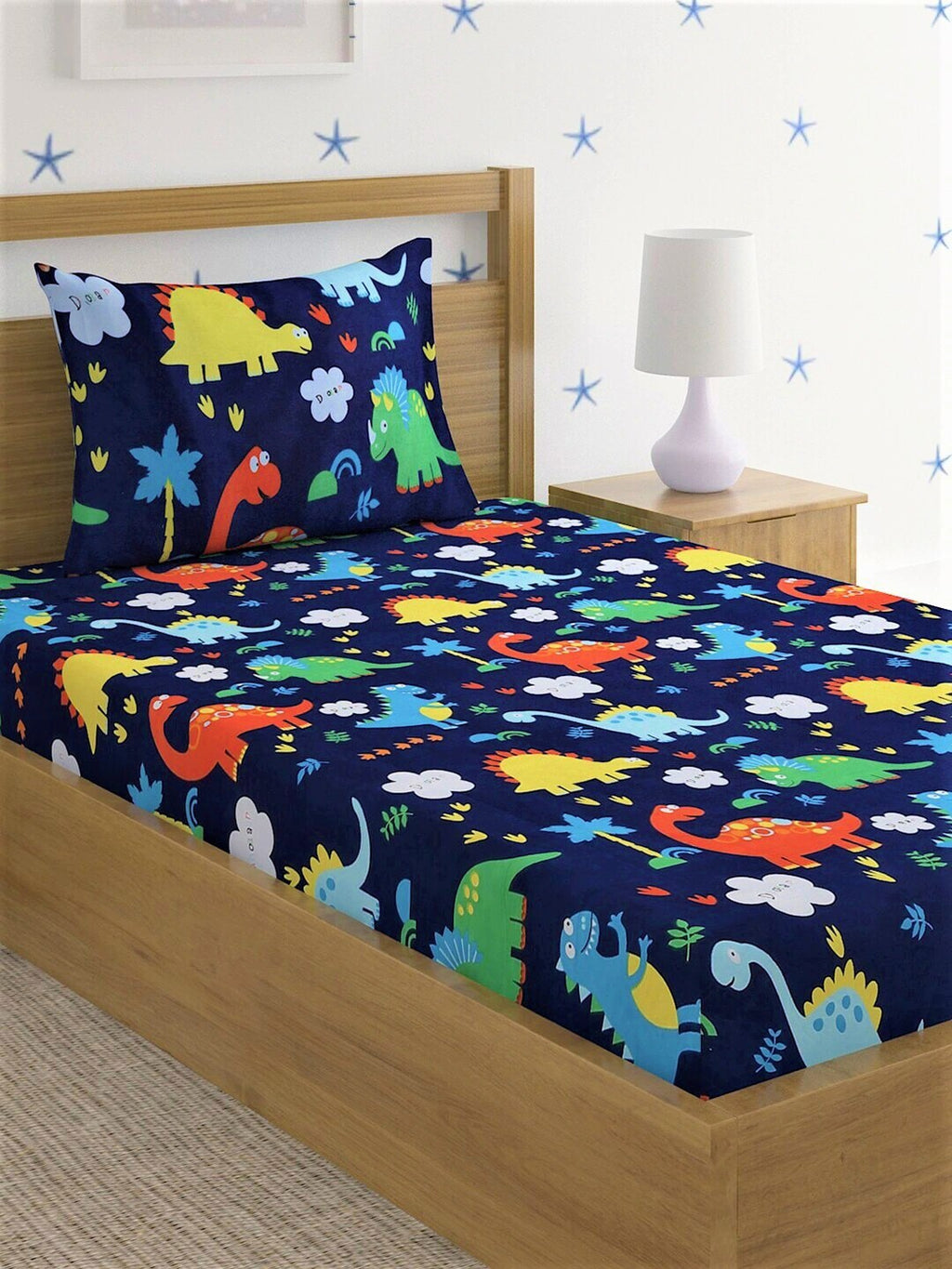 Home Sizzler Blue & Red Cartoon Characters 210 TC Bedsheet with Pillow Cover