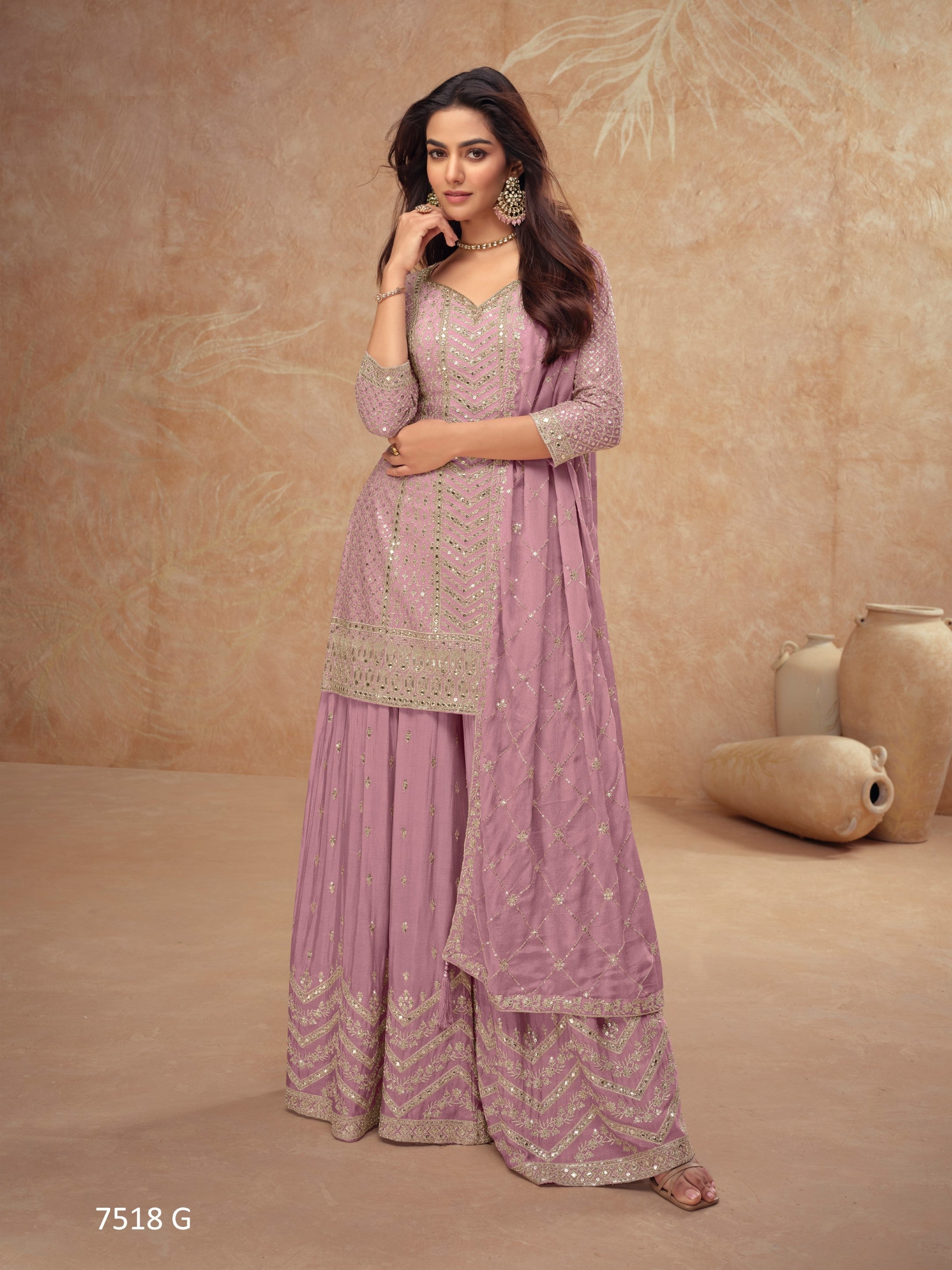 Anaita Light Pink Chiffon Sequin Embroidered Readymade Salwar Suit