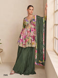 Anaita Dark Green Chinon Stitched Plazzo Suit With Embroidery Work