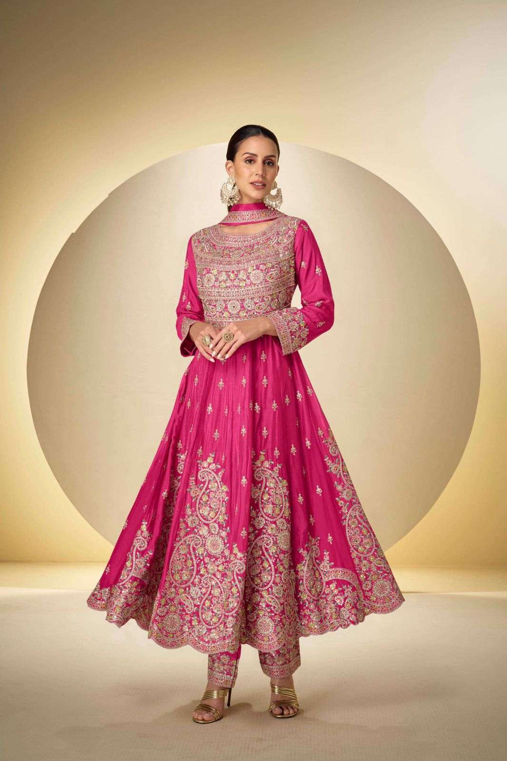 Anaita Pink Chinon Stitched Anarkali Suit With Codding Dori & Sequence Work