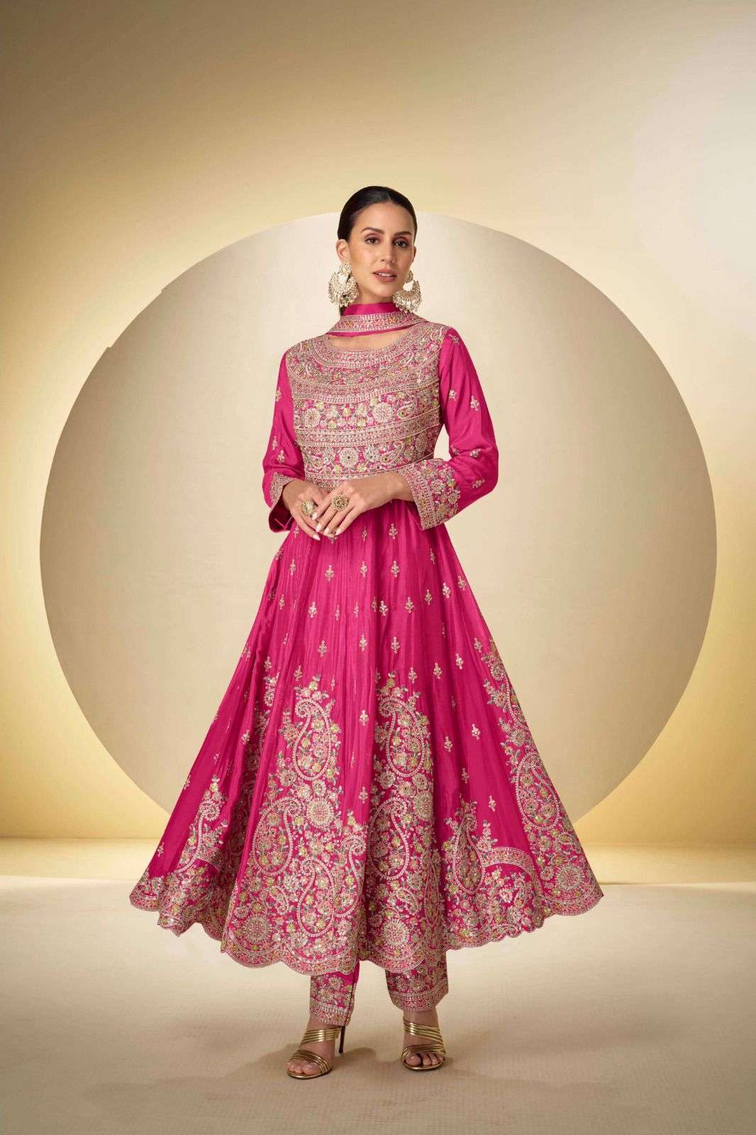 Anaita Pink Chinon Stitched Anarkali Suit With Codding Dori & Sequence Work