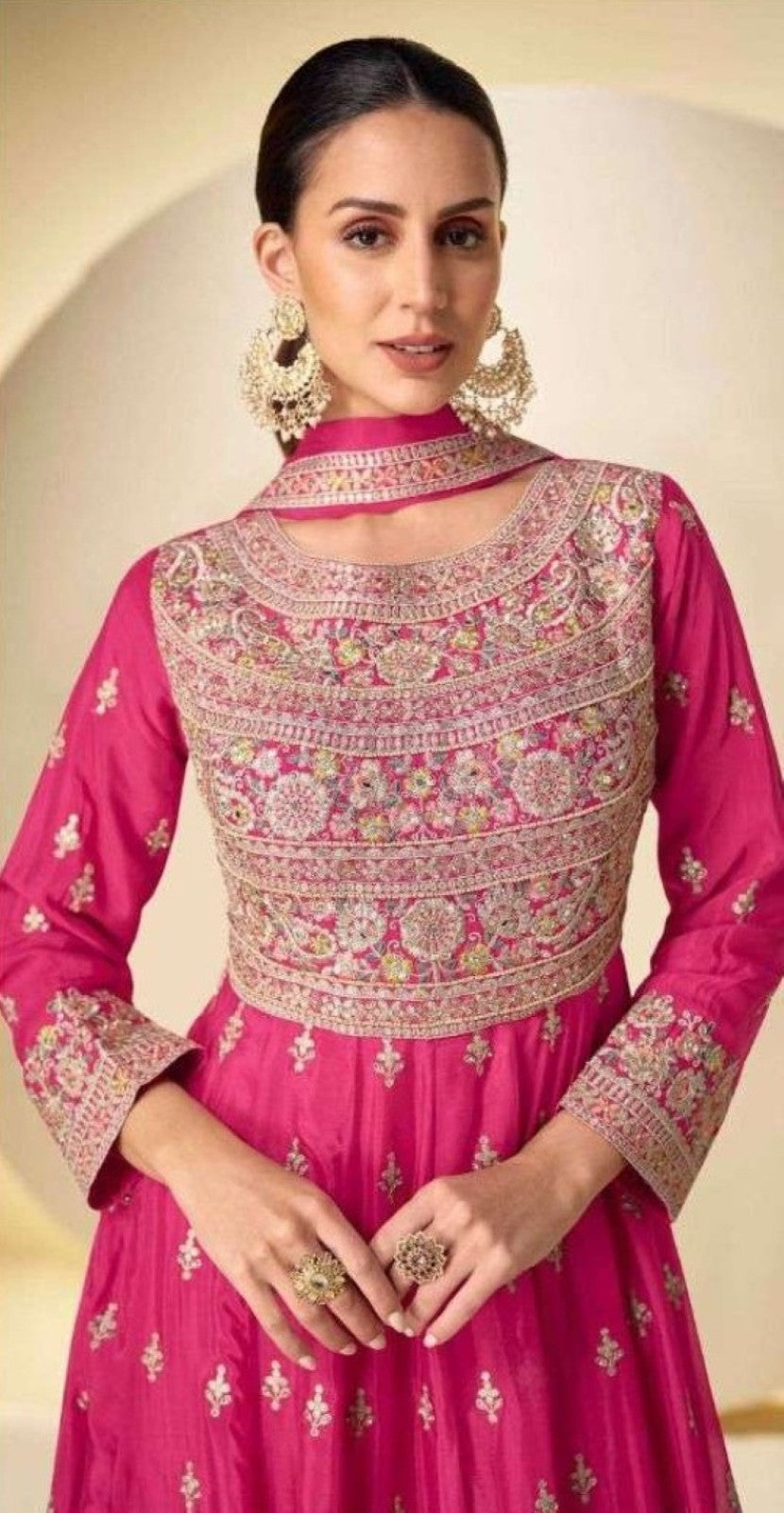 Anaita Pink Chinon Stitched Anarkali Suit With Codding Dori & Sequence Work