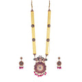 Gold-Polished Alloy Long Pearl Rani Haar Necklace With Round Thewa Pendant Set - The Pari