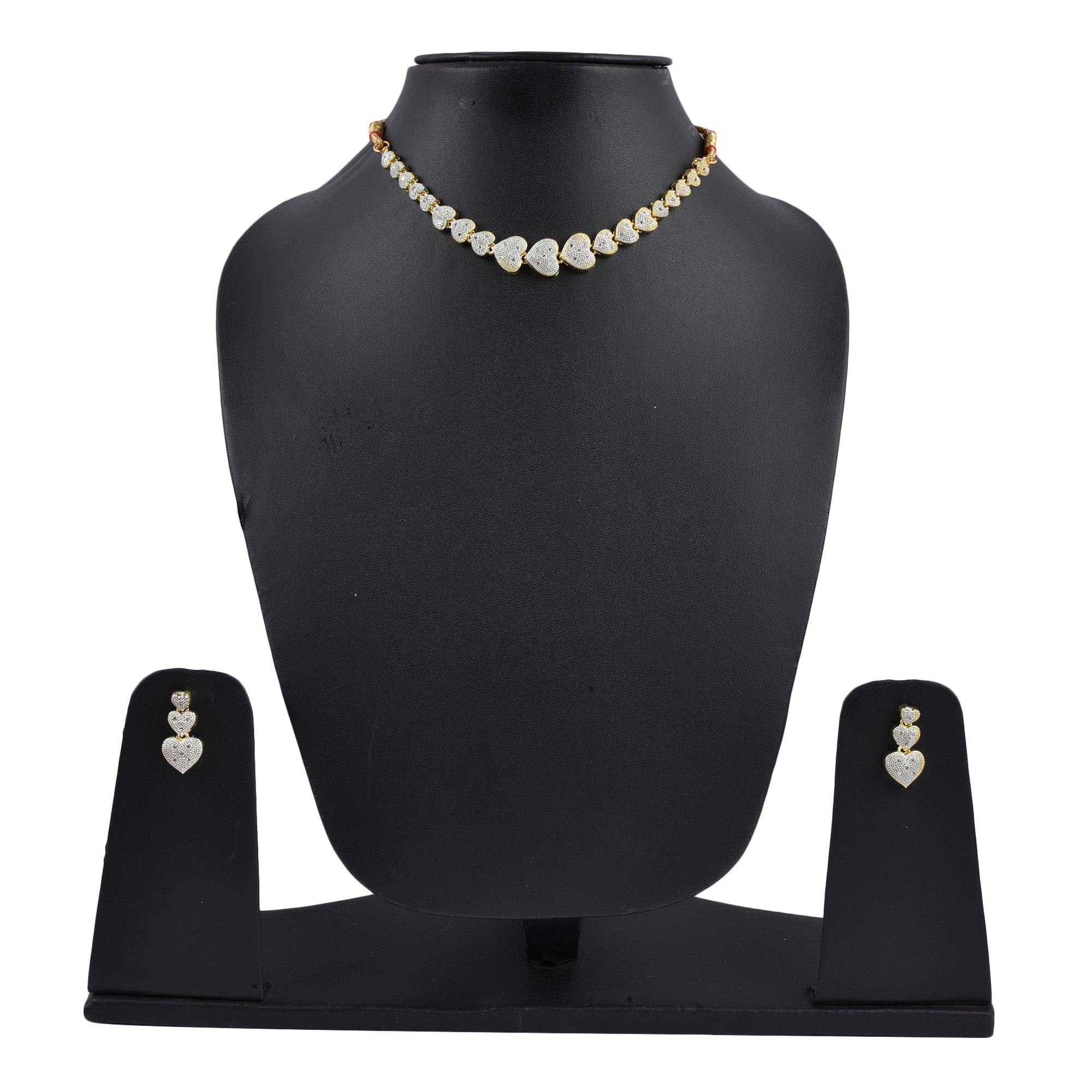 Rhodium-Plated Alloy Heart Shape Ad Necklace With Bracelet - The Pari
