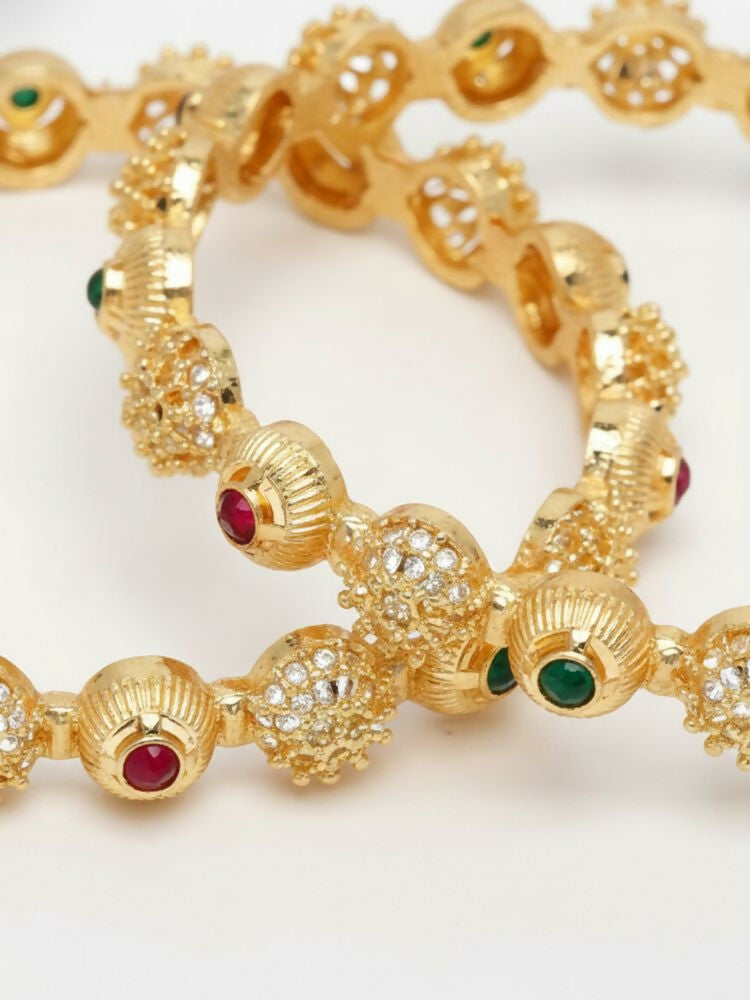 NVR Women Set of 2 Gold Plated Artificial Stone Bangle