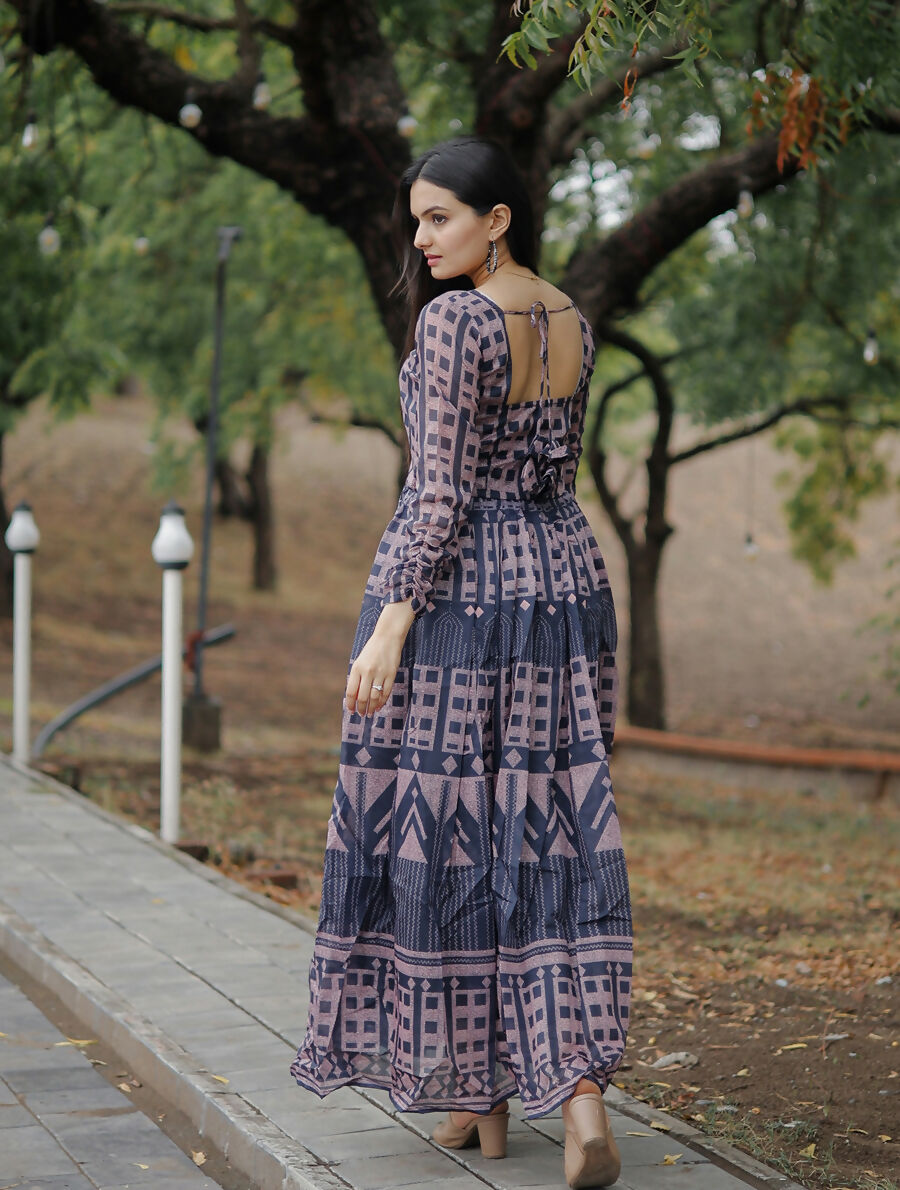Aayaa Pure Chanderi Gown With Heavy Digital Print - Multi Color