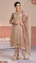 Anaita Peach Gold Silk Suit With Embroidery & Zari Work