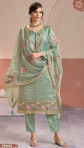 Anaita Sea Green Gold Silk Suit With Embroidery & Zari Work