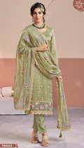 Anaita Olive Gold Silk Suit With Embroidery & Zari Work
