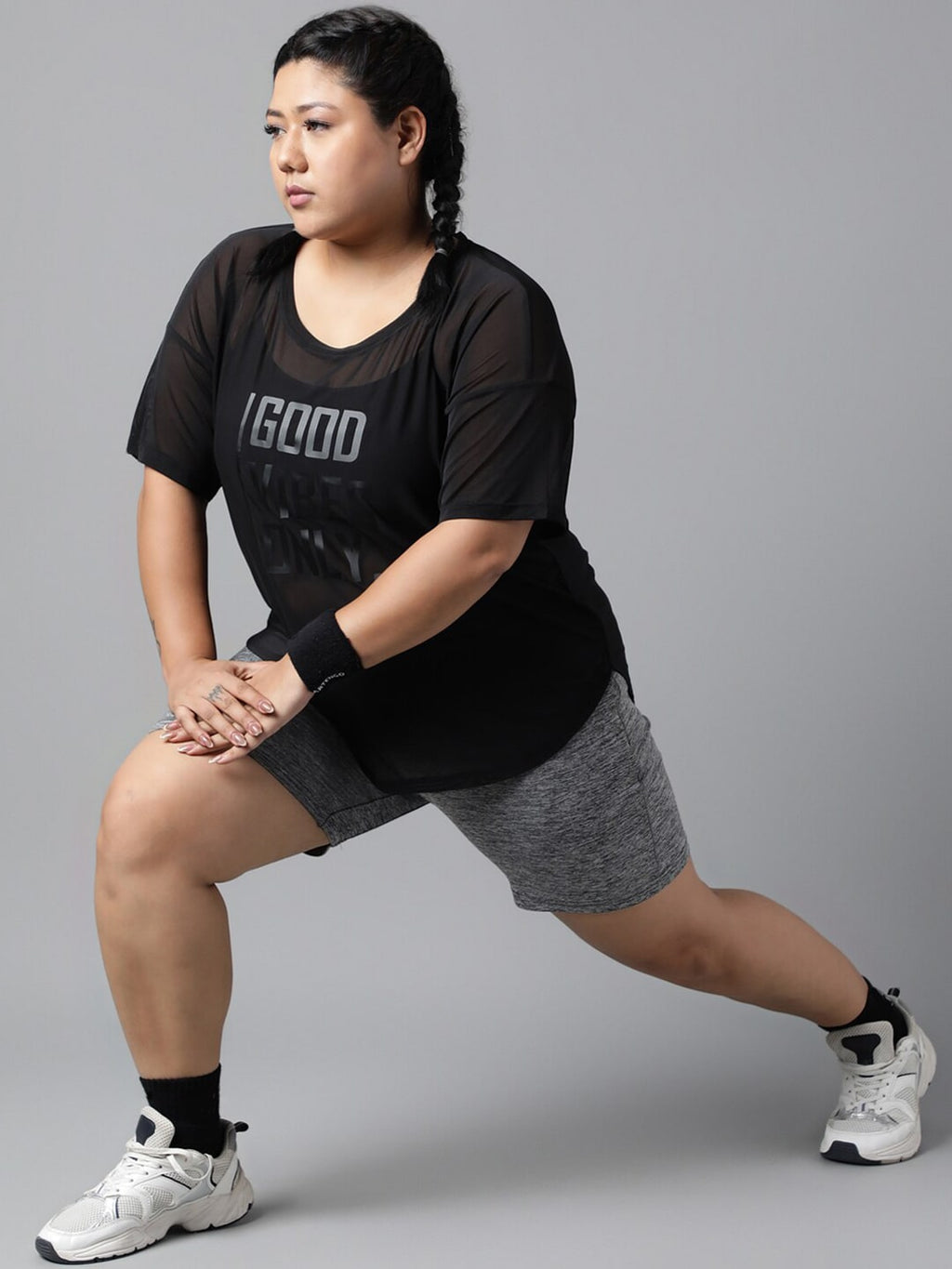 MKH Plus Size Typography Printed Drop-Shoulder Sleeves Dri-FIT Relaxed Fit Sports T-shirt