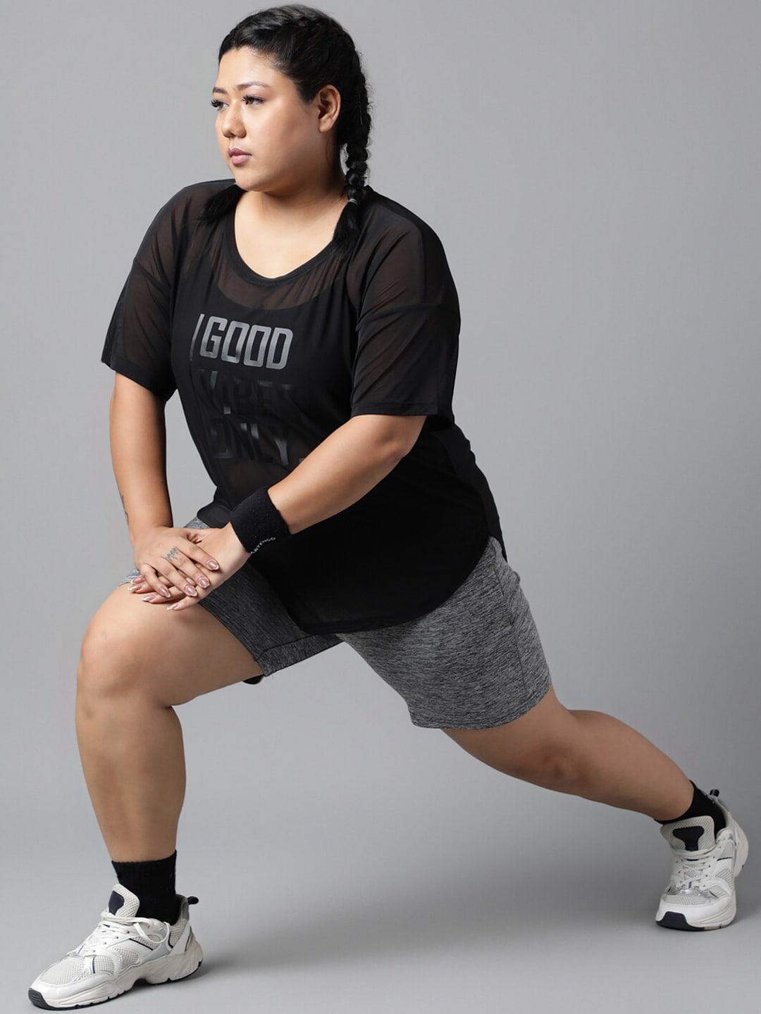 MKH Plus Size Typography Printed Drop-Shoulder Sleeves Dri-FIT Relaxed Fit Sports T-shirt