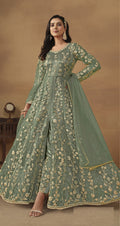 Anaita Light Green Embroidered Butterfly Net Anarkali Suit