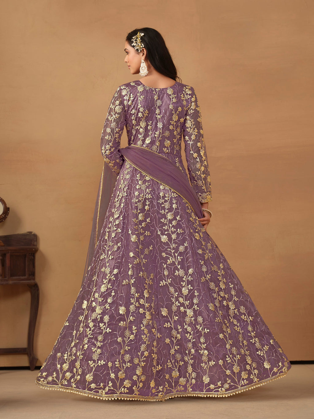Anaita Purple Embroidered Butterfly Net Anarkali Suit